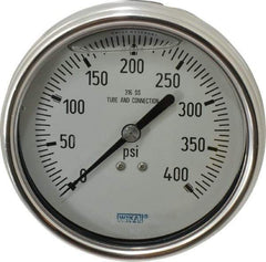 Wika - 4" Dial, 1/4 Thread, 0-400 Scale Range, Pressure Gauge - Lower Back Connection Mount, Accurate to 1% of Scale - Apex Tool & Supply