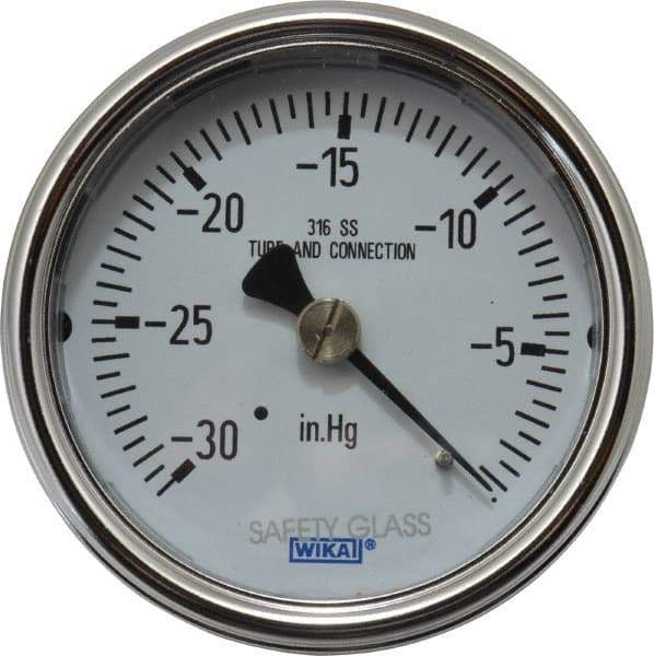 Wika - 2-1/2" Dial, 1/4 Thread, 30-0 Scale Range, Pressure Gauge - Center Back Connection Mount, Accurate to 2-1-2% of Scale - Apex Tool & Supply