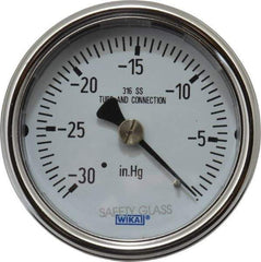 Wika - 2-1/2" Dial, 1/4 Thread, 30-0 Scale Range, Pressure Gauge - Center Back Connection Mount, Accurate to 2-1-2% of Scale - Apex Tool & Supply