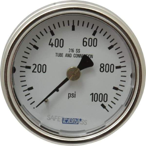 Wika - 2-1/2" Dial, 1/4 Thread, 0-1,000 Scale Range, Pressure Gauge - Center Back Connection Mount, Accurate to 2-1-2% of Scale - Apex Tool & Supply