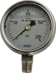 Wika - 2-1/2" Dial, 1/4 Thread, 0-200 Scale Range, Pressure Gauge - Lower Connection Mount, Accurate to 2-1-2% of Scale - Apex Tool & Supply
