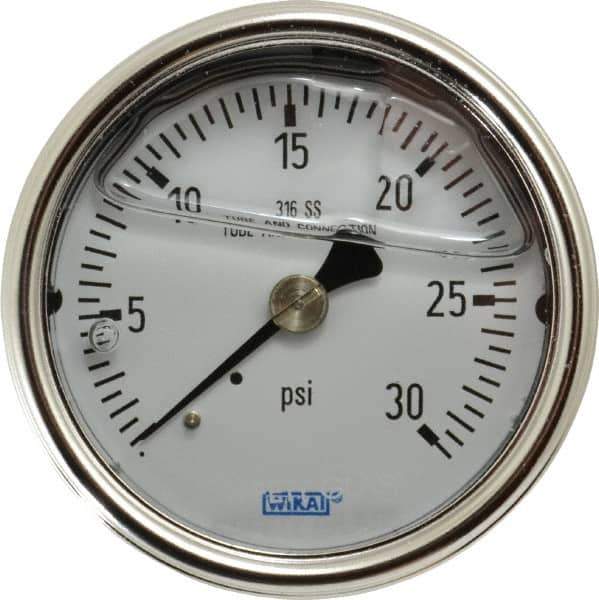 Wika - 2-1/2" Dial, 1/4 Thread, 0-30 Scale Range, Pressure Gauge - Center Back Connection Mount, Accurate to 2-1-2% of Scale - Apex Tool & Supply