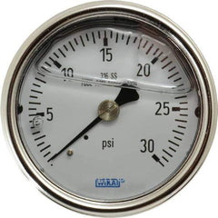 Wika - 2-1/2" Dial, 1/4 Thread, 0-30 Scale Range, Pressure Gauge - Center Back Connection Mount, Accurate to 2-1-2% of Scale - Apex Tool & Supply