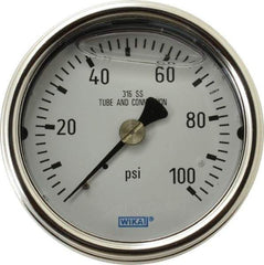 Wika - 2-1/2" Dial, 1/4 Thread, 0-100 Scale Range, Pressure Gauge - Center Back Connection Mount, Accurate to 2-1-2% of Scale - Apex Tool & Supply