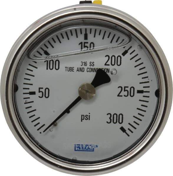 Wika - 2-1/2" Dial, 1/4 Thread, 0-300 Scale Range, Pressure Gauge - Center Back Connection Mount, Accurate to 2-1-2% of Scale - Apex Tool & Supply