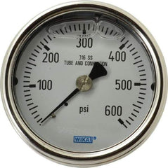 Wika - 2-1/2" Dial, 1/4 Thread, 0-600 Scale Range, Pressure Gauge - Center Back Connection Mount, Accurate to 2-1-2% of Scale - Apex Tool & Supply