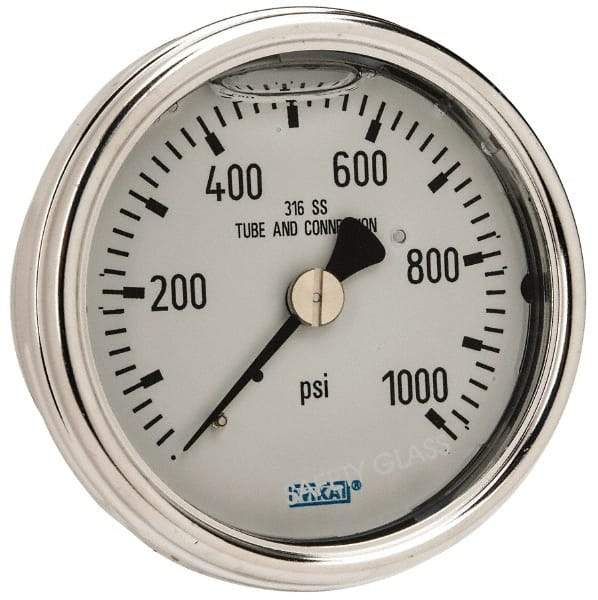 Wika - 2-1/2" Dial, 1/4 Thread, 0-1,000 Scale Range, Pressure Gauge - Center Back Connection Mount, Accurate to 2-1-2% of Scale - Apex Tool & Supply