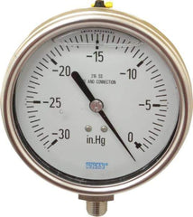Wika - 4" Dial, 1/4 Thread, 30-0 Scale Range, Pressure Gauge - Lower Connection Mount, Accurate to 1% of Scale - Apex Tool & Supply