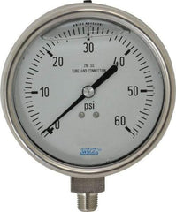 Wika - 4" Dial, 1/4 Thread, 0-60 Scale Range, Pressure Gauge - Lower Connection Mount, Accurate to 1% of Scale - Apex Tool & Supply