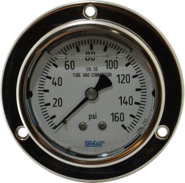 Wika - 2-1/2" Dial, 1/4 Thread, 0-160 Scale Range, Pressure Gauge - Lower Back Connection Mount, Accurate to 2-1-2% of Scale - Apex Tool & Supply