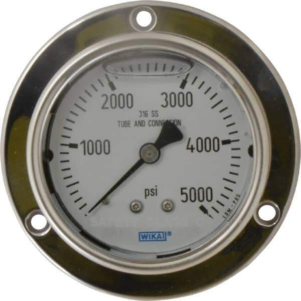 Wika - 2-1/2" Dial, 1/4 Thread, 0-5,000 Scale Range, Pressure Gauge - Lower Back Connection Mount, Accurate to 2-1-2% of Scale - Apex Tool & Supply