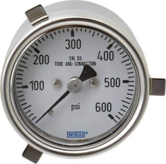 Wika - 2-1/2" Dial, 1/4 Thread, 0-600 Scale Range, Pressure Gauge - Lower Back Connection Mount, Accurate to 2-1-2% of Scale - Apex Tool & Supply