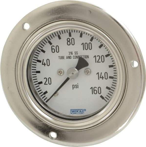 Wika - 2-1/2" Dial, 1/4 Thread, 0-160 Scale Range, Pressure Gauge - Lower Back Connection Mount, Accurate to 2-1-2% of Scale - Apex Tool & Supply