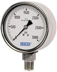 Wika - 2-1/2" Dial, 1/4 Thread, 30-0-300 Scale Range, Pressure Gauge - Lower Connection Mount, Accurate to 2-1-2% of Scale - Apex Tool & Supply