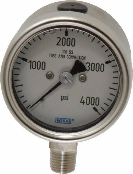 Wika - 2-1/2" Dial, 1/4 Thread, 0-4,000 Scale Range, Pressure Gauge - Lower Connection Mount, Accurate to 2-1-2% of Scale - Apex Tool & Supply
