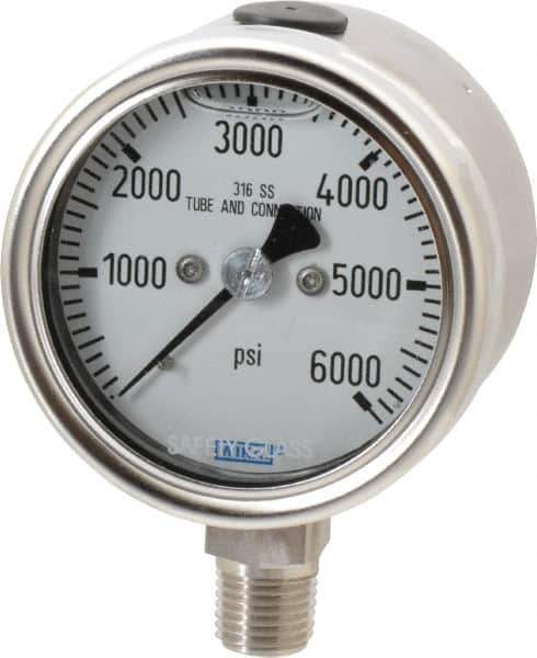 Wika - 2-1/2" Dial, 1/4 Thread, 0-6,000 Scale Range, Pressure Gauge - Lower Connection Mount, Accurate to 2-1-2% of Scale - Apex Tool & Supply