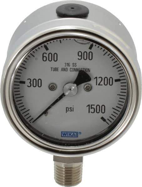Wika - 2-1/2" Dial, 1/4 Thread, 0-1,500 Scale Range, Pressure Gauge - Lower Connection Mount, Accurate to 2-1-2% of Scale - Apex Tool & Supply