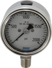 Wika - 2-1/2" Dial, 1/4 Thread, 0-2,000 Scale Range, Pressure Gauge - Lower Connection Mount, Accurate to 2-1-2% of Scale - Apex Tool & Supply