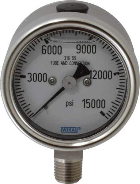 Wika - 2-1/2" Dial, 1/4 Thread, 0-15,000 Scale Range, Pressure Gauge - Lower Connection Mount, Accurate to 2-1-2% of Scale - Apex Tool & Supply