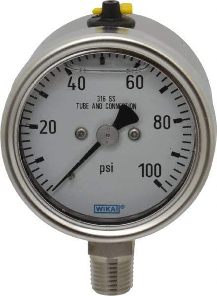 Wika - 2-1/2" Dial, 1/4 Thread, 100 Scale Range, Pressure Gauge - Lower Connection Mount, Accurate to 2-1-2% of Scale - Apex Tool & Supply