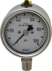 Wika - 2-1/2" Dial, 1/4 Thread, 100 Scale Range, Pressure Gauge - Lower Connection Mount, Accurate to 2-1-2% of Scale - Apex Tool & Supply