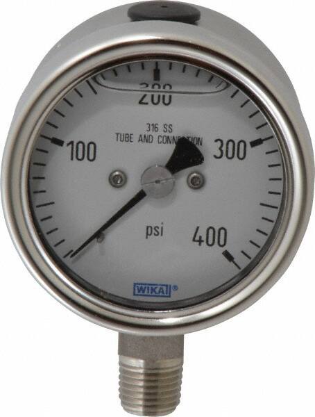 Wika - 2-1/2" Dial, 1/4 Thread, 400 Scale Range, Pressure Gauge - Lower Connection Mount, Accurate to 2-1-2% of Scale - Apex Tool & Supply