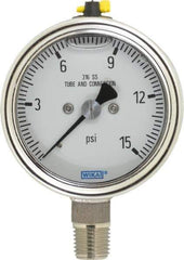 Wika - 2-1/2" Dial, 1/4 Thread, 15 Scale Range, Pressure Gauge - Lower Connection Mount, Accurate to 2-1-2% of Scale - Apex Tool & Supply