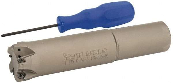 Iscar - 1-1/2" Cut Diam, 0.04" Max Depth, 1-1/4" Shank Diam, Weldon Shank Indexable High-Feed End Mill - Screw Holding Method, H600 WXCU 05 Insert, FF EWX-05 Toolholder, Through Coolant - Apex Tool & Supply