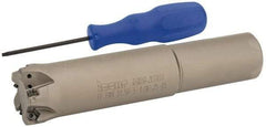 Iscar - 1-1/2" Cut Diam, 0.04" Max Depth, 1-1/4" Shank Diam, Weldon Shank Indexable High-Feed End Mill - Screw Holding Method, H600 WXCU 05 Insert, FF EWX-05 Toolholder, Through Coolant - Apex Tool & Supply