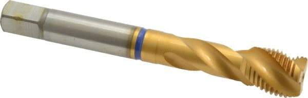 Guhring - 1/2-20 UNF 3 Flute 2B Modified Bottoming Spiral Flute Tap - Powdered Metal, TiN Finish, 3-3/8" OAL, Right Hand Flute, Right Hand Thread, Series 3911 - Apex Tool & Supply