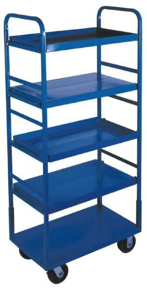 Win-Holt - 1,000 Lb Capacity, 22" Wide x 72" High Standard Utility Cart - 5 Shelf, Steel, 2 Rigid/2 Swivel Casters - Apex Tool & Supply