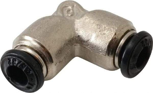 Alpha Technologies - 4mm Outside Diam, Nickel Plated Brass Push-to-Connect Tube Union Elbow - 250 Max psi, Tube to Tube Connection, Buna O-Ring - Apex Tool & Supply