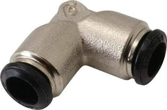 Alpha Technologies - 8mm Outside Diam, Nickel Plated Brass Push-to-Connect Tube Union Elbow - 250 Max psi, Tube to Tube Connection, Buna O-Ring - Apex Tool & Supply