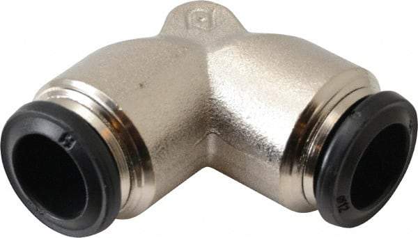 Alpha Technologies - 12mm Outside Diam, Nickel Plated Brass Push-to-Connect Tube Union Elbow - 250 Max psi, Tube to Tube Connection, Buna O-Ring - Apex Tool & Supply
