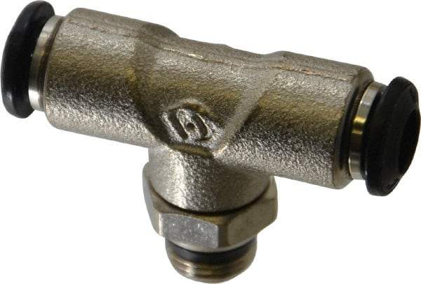 Alpha Technologies - 6mm Outside Diam, 1/8 Universal, Nickel Plated Brass Push-to-Connect Tube Male Swivel Branch Tee - 250 Max psi, Tube to Universal Thread Connection, Buna O-Ring - Apex Tool & Supply
