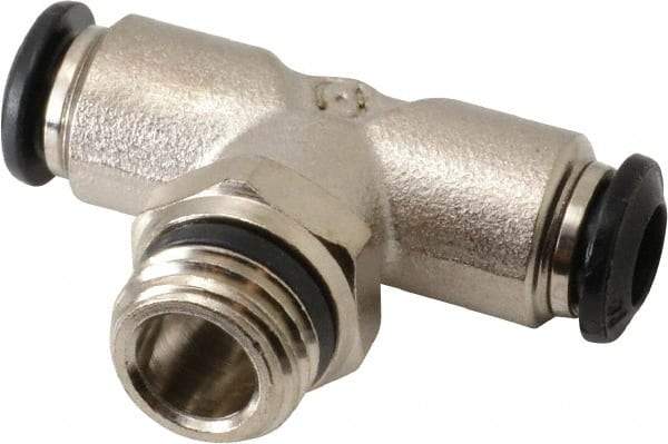 Alpha Technologies - 6mm Outside Diam, 1/4 Universal, Nickel Plated Brass Push-to-Connect Tube Male Swivel Branch Tee - 250 Max psi, Tube to Universal Thread Connection, Buna O-Ring - Apex Tool & Supply