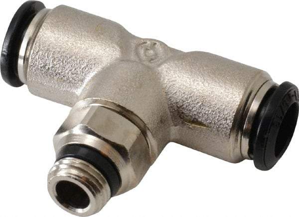 Alpha Technologies - 8mm Outside Diam, 1/8 Universal, Nickel Plated Brass Push-to-Connect Tube Male Swivel Branch Tee - 250 Max psi, Tube to Universal Thread Connection, Buna O-Ring - Apex Tool & Supply
