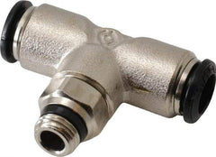 Alpha Technologies - 8mm Outside Diam, 1/8 Universal, Nickel Plated Brass Push-to-Connect Tube Male Swivel Branch Tee - 250 Max psi, Tube to Universal Thread Connection, Buna O-Ring - Apex Tool & Supply