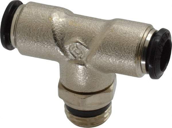 Alpha Technologies - 8mm Outside Diam, 1/4 Universal, Nickel Plated Brass Push-to-Connect Tube Male Swivel Branch Tee - 250 Max psi, Tube to Universal Thread Connection, Buna O-Ring - Apex Tool & Supply