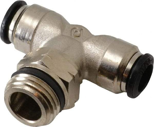 Alpha Technologies - 8mm Outside Diam, 3/8 Universal, Nickel Plated Brass Push-to-Connect Tube Male Swivel Branch Tee - 250 Max psi, Tube to Universal Thread Connection, Buna O-Ring - Apex Tool & Supply