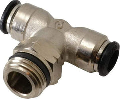 Alpha Technologies - 8mm Outside Diam, 3/8 Universal, Nickel Plated Brass Push-to-Connect Tube Male Swivel Branch Tee - 250 Max psi, Tube to Universal Thread Connection, Buna O-Ring - Apex Tool & Supply