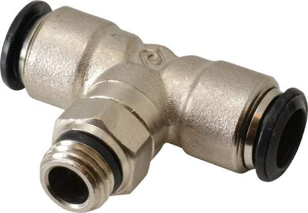 Alpha Technologies - 10mm Outside Diam, 1/4 Universal, Nickel Plated Brass Push-to-Connect Tube Male Swivel Branch Tee - 250 Max psi, Tube to Universal Thread Connection, Buna O-Ring - Apex Tool & Supply