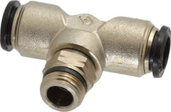 Alpha Technologies - 12mm Outside Diam, 3/8 Universal, Nickel Plated Brass Push-to-Connect Tube Male Swivel Branch Tee - 250 Max psi, Tube to Universal Thread Connection, Buna O-Ring - Apex Tool & Supply