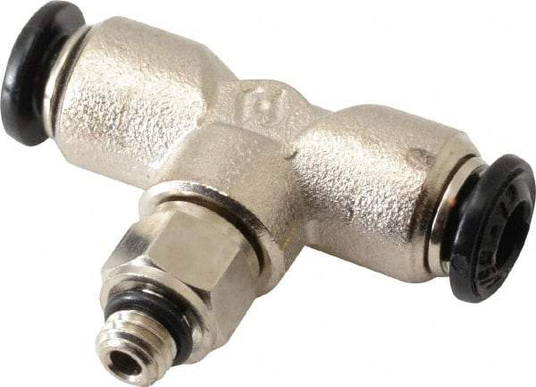 Alpha Technologies - 4mm Outside Diam, M5 Metric, Nickel Plated Brass Push-to-Connect Tube Male Swivel Branch Tee - 250 Max psi, Tube to Metric Thread Connection, Buna O-Ring - Apex Tool & Supply