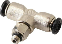 Alpha Technologies - 4mm Outside Diam, M5 Metric, Nickel Plated Brass Push-to-Connect Tube Male Swivel Branch Tee - 250 Max psi, Tube to Metric Thread Connection, Buna O-Ring - Apex Tool & Supply