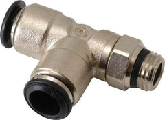 Alpha Technologies - 10mm Outside Diam, 1/4 Universal, Nickel Plated Brass Push-to-Connect Tube Male Swivel Run Tee - 250 Max psi, Tube to Universal Thread Connection, Buna O-Ring - Apex Tool & Supply