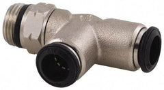 Alpha Technologies - 4mm Outside Diam, 1/4 Universal, Nickel Plated Brass Push-to-Connect Tube Male Swivel Run Tee - 250 Max psi, Tube to Universal Thread Connection, Buna O-Ring - Apex Tool & Supply