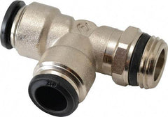 Alpha Technologies - 12mm Outside Diam, 1/2 Universal, Nickel Plated Brass Push-to-Connect Tube Male Swivel Run Tee - 250 Max psi, Tube to Universal Thread Connection, Buna O-Ring - Apex Tool & Supply