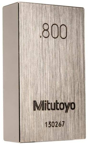 Mitutoyo - 0.8" Rectangular Steel Gage Block - Accuracy Grade 0, Includes Certificate of Inspection - Apex Tool & Supply