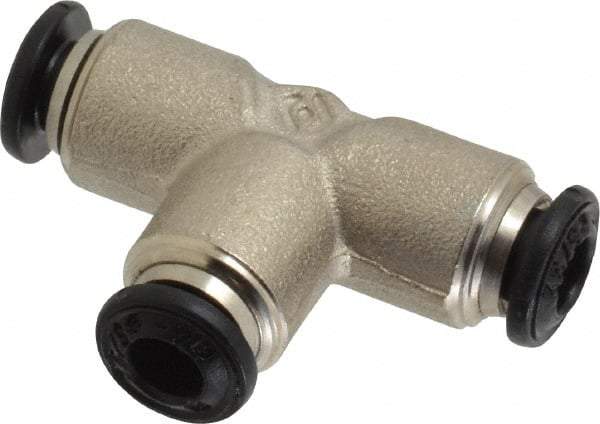 Alpha Technologies - 4mm Outside Diam, Nickel Plated Brass Push-to-Connect Tube Union Tee - 250 Max psi, Tube to Tube Connection, Buna O-Ring - Apex Tool & Supply